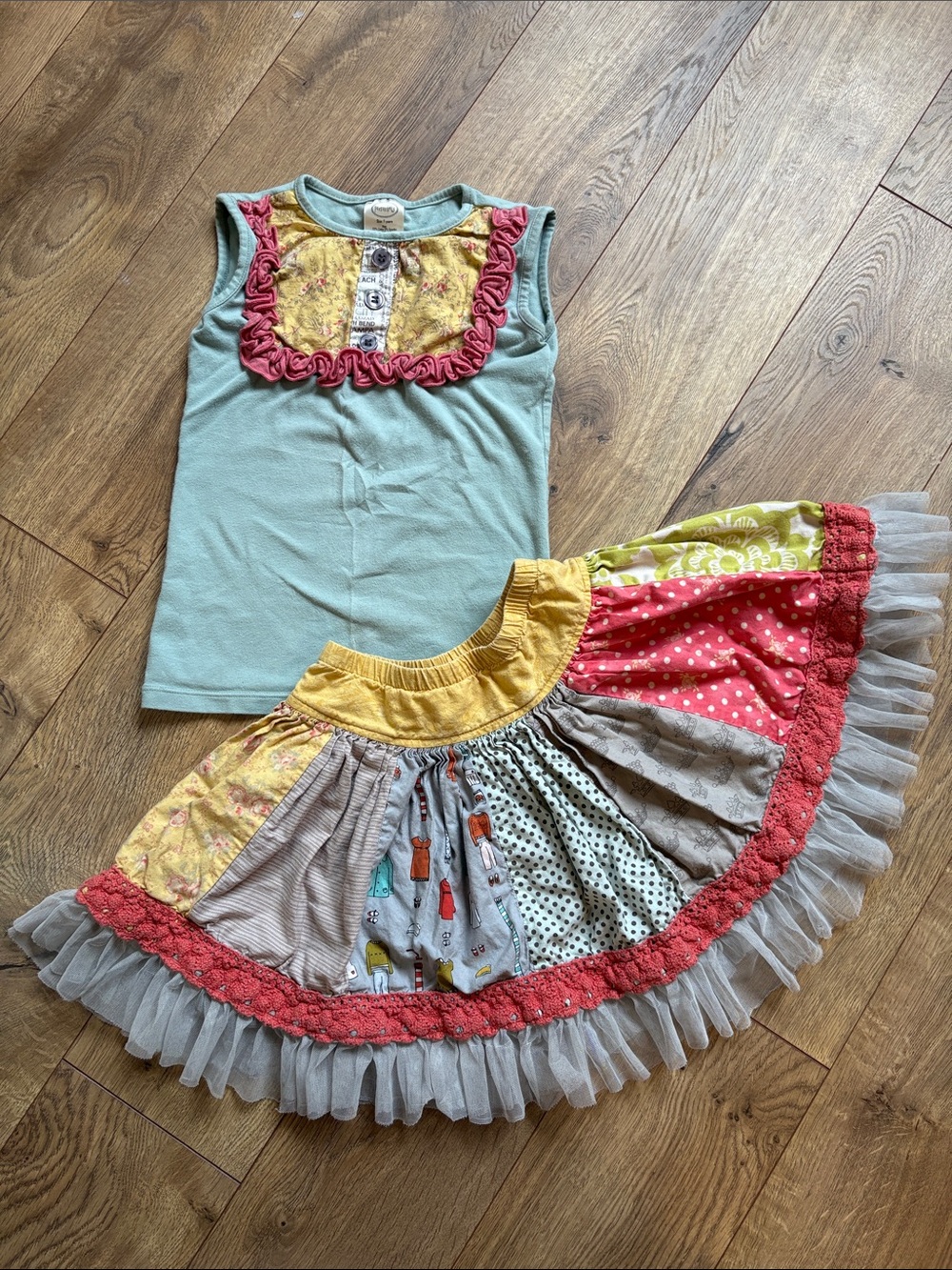 Persnickety Mint Tank with Floral Yellow Skirt Accents